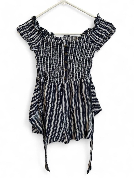 Justify Pants - Justify Navy and White Striped Off-Shoulder Romper